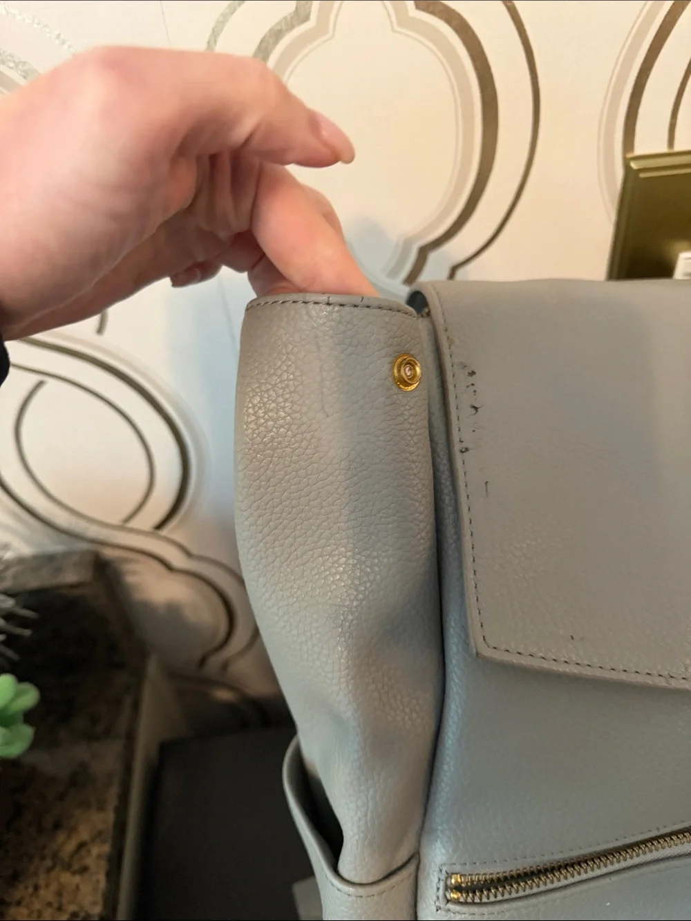 Freshly Picked Pebbled Leather Grey Backpack Diaper Bag